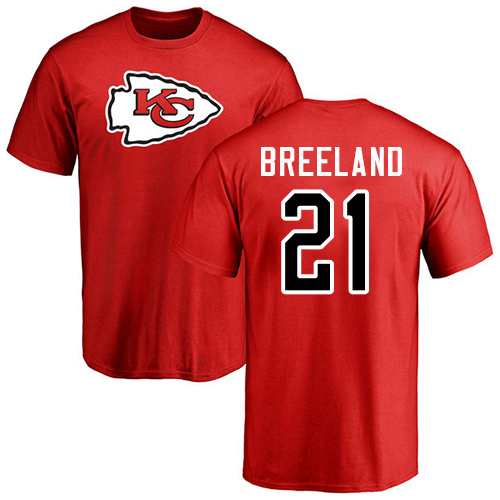 Men Kansas City Chiefs #21 Breeland Bashaud Red Name and Number Logo T-Shirt->nfl t-shirts->Sports Accessory